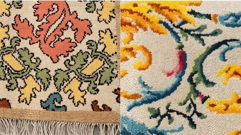 alfombra de nudo español y nudo turco